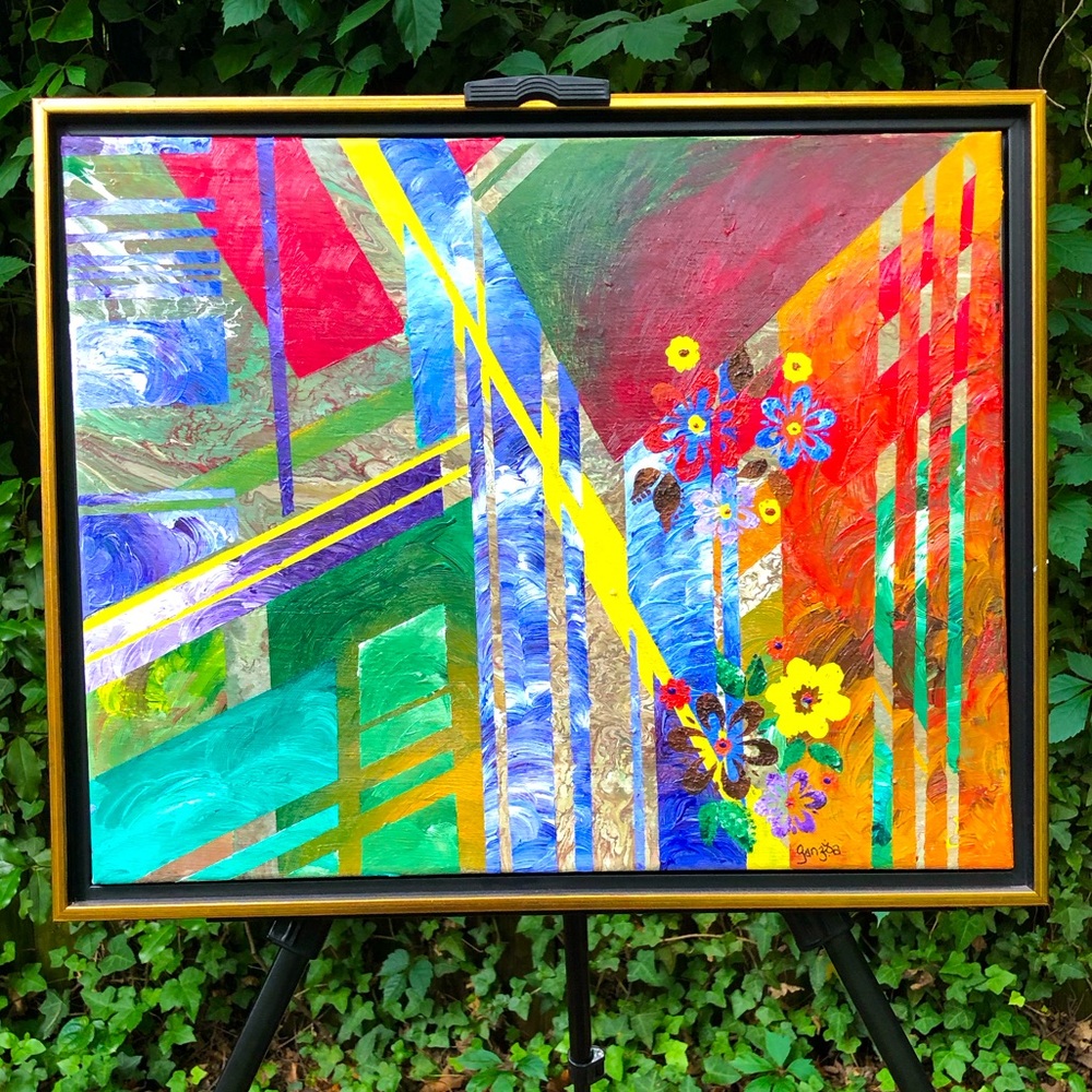 Hand crafted Radiant Layers: 16x20 Vibrant Abstract Textured Acrylic on Canvas